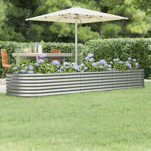 Berkfield Garden Planter Powder-coated Steel 296x80x36 cm Silver