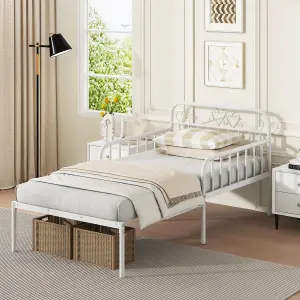 COSTWAY Extendable Daybed to Single Size Bed Metal Sofa Bed with Trundle