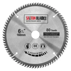 Saxton TCT Circular Saw Blade 160mm x 80 teeth x 20mm Bore & 16mm Ring