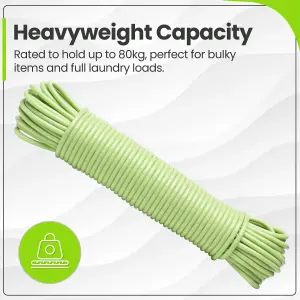 Hardys Clothes Washing Line - PVC Coated with Steel Core, Outdoor & Indoor Suitable Clothes Line, 80kg Capacity - 15m, Green