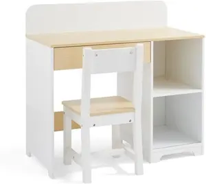 Dunelm Kids Albie Desk And Chair Set, Modern, Natural/White, Wood