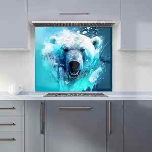 Polar Bear Face Splashart Premium Glass Kitchen Splashback W900mm x H650mm