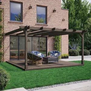 Wall Mounted Double Premium Pergola and Decking Kit - Wood - L360 x W360 cm - Rustic Brown