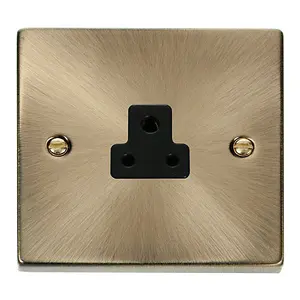 Antique Brass 1 Gang 2A Round Pin Socket - Black Trim - SE Home