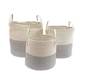 Cotton Rope Woven Storage Basket Collapsible Laundry Basket Nursery Organiser Light Grey,Large 38x38x42 cm