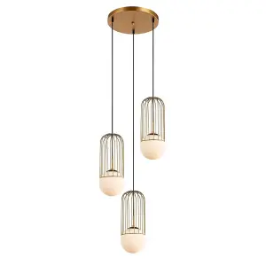 Luminosa Modern Hanging Pendant Golden 3 Light  with Gold, White Shade, E27