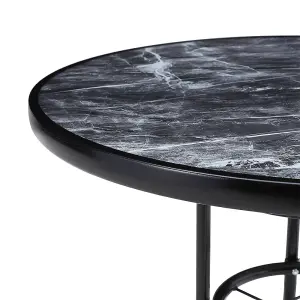 Round Garden Tempered Glass Marble Coffee Table with Umbrella Hole 80cm