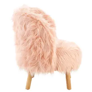 Interiors by Premier Pink Faux Fur Chair, Backrest Indoor Accent Chair, Easy to Clean Small Lounge Chair