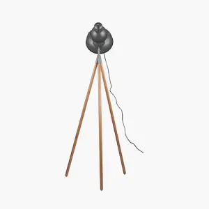 Grey Metal and Natural Wood Tripod Floor Film Light