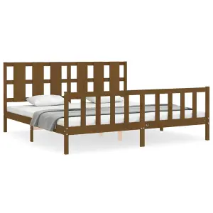 Berkfield Bed Frame with Headboard Honey Brown 200x200 cm Solid Wood