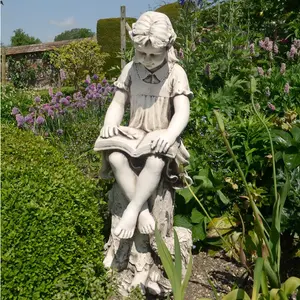 MARY Reading Girl 89cm Antique Stone Effect