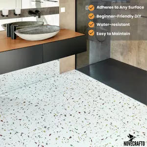 Vinyl Floor Tiles Self Adhesive - 30 Pack Covers 67.4 sqft (6.27 sqm) - Square Tile Size (45.7 x 45.7cm) Off-White Terrazzo Effect