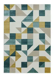 Shapes Green Geometric Modern Jute Backing Rug for Living Room Bedroom and Dining Room-200cm X 290cm