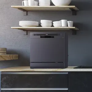 Portable Black Dishwasher for 8 Place Settings - Space-Saving Tabletop Model