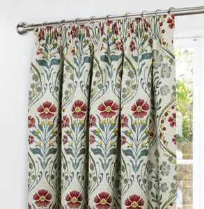 Home Curtains Vermont Chenille Floral Tapestry Fully Lined 45w x 54d" (114x137cm) Blue Pencil Pleat Curtains (PAIR)