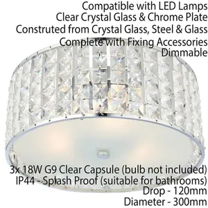 Flush Bathroom Ceiling Light Diffused Crystal Shade IP44 Round Lamp Bulb Holder