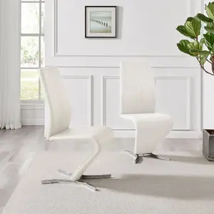 Set of 2 Willow White Soft Touch Faux Leather Z Shaped Metal Cantilever Chrome Leg Dining Chair