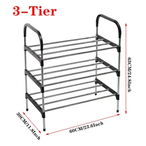 3 Tiers Black Freestanding Shoe Rack Shoe Storage Organizer Saving Space Shelves