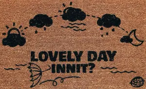 Coco&Coir Natural Coir Eco-Friendly Indoor Outdoor Heavy Duty Weather Themed Entrance Door Mat 45 x 75 cm RAIN OR SHINE