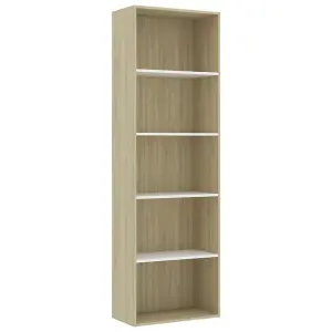 Berkfield 5-Tier Book Cabinet White and Sonoma Oak 60x30x189 cm Engineered Wood