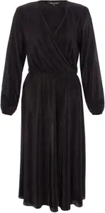 Bonmarche Black Plain Plisse Wrap Dress, Size: 10