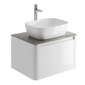 Mayfair Gloss White Wall Hung Bathroom Vanity Unit with Grey Marble Countertop (W)650mm (H)406mm