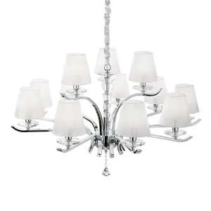 Luminosa Pegaso  12 Light Crystal Multi Arm Chandelier Chrome, White Finish, E14