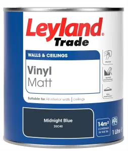 Leyland Trade Vinyl Matt Walls & Ceilings Emulsion Paint Midnight Blue (20C40) 1L