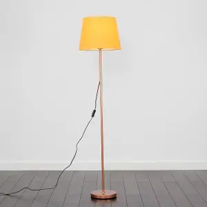 ValueLights Modern Standard Floor Lamp In Copper Metal Finish With Mustard Tapered Shade - With LED GLS Bulb in Warm White