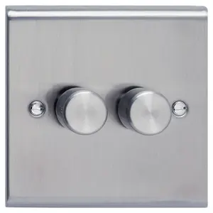 Deta SD1415SS Universal LED Dimmer Switch 2 Gang 2 Way 3-250 Watt (Stainless Steel)