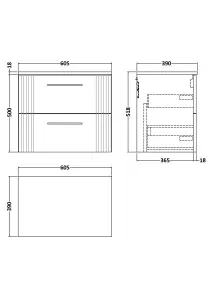 Retro 2 Drawer Wall Hung Vanity Unit with Colour Coordinating Worktop - 600mm - Satin Grey - Balterley