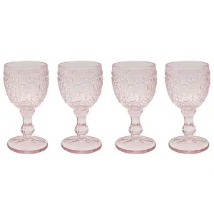 Wine Glasses Pink 4-Set Embossed Design Bar Liquor Champagne Glass Drinkware