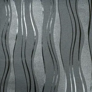 Charcoal Grey Black Glitter Textured Paste the Wall Wallpaper Vinyl Wave Stripe