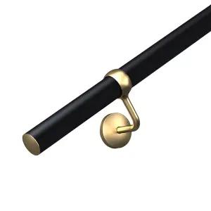 Matt Black Stair Handrail Kit & Brass Brackets - 1.2m X 40mm