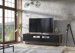 Rift Loft TV Unit 200cm Industrial Rustic & Black Matt Doors - Creative Furniture