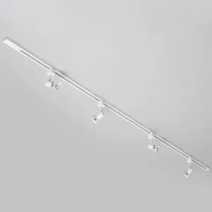 Litecraft Harlem White 4 Head 2m Straight Kitchen Ceiling Light with LED Bulbs