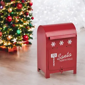 Christmas Metal Santa Letter Mail Post Box Arched Decorative Red Xmas Ornament