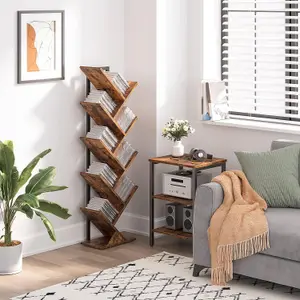 Tree Bookshelf Tall, 9-Tier Floor Standing Book Shelf, Tall Bookcase with Wooden Shelves for CDs Albums, Metal Frame,