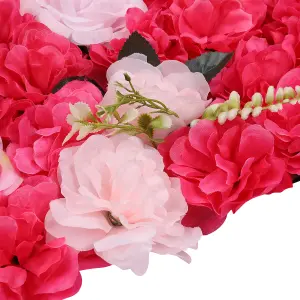 Artificial Flower Wall Backdrop Panel, 60cm x 40cm, Pink with Green Leaves