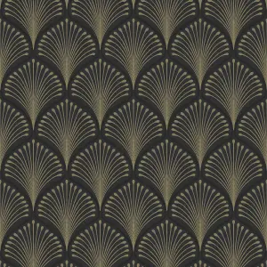 GDUK Art Deco Echium Textured Wallpaper, Black Gold