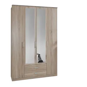 GERVEN Oak 4 Door 2 Drawer Wardrobe