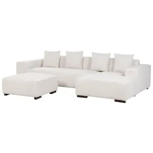 Corner Sofa with Ottoman LUNGO Off-White Corduroy Left Hand