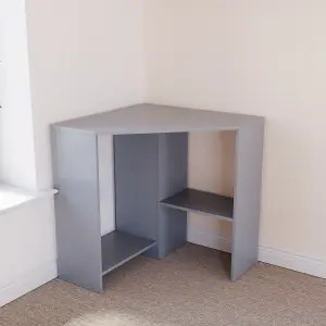 Vida Designs Hetton Grey 2 Shelf Corner Computer Desk With Shelves