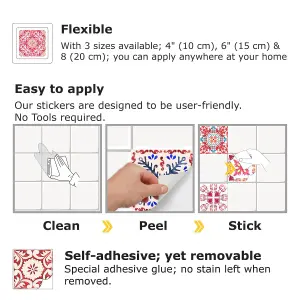 24 Pieces 15x15cm Moroccan Rose Red Mosaic Tile Stickers