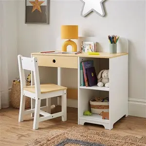 Dunelm Kids Albie Desk And Chair Set, Modern, Natural/White, Wood