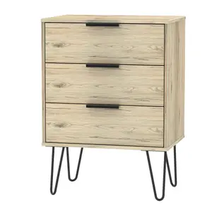 Ready assembled Matt oak effect 3 Drawer Midi Chest (H)740mm (W)575mm (D)395mm