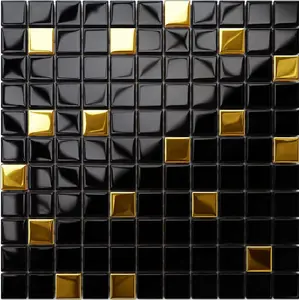 Glass mosaic on mesh for bathroom or kitchen 300mm x 300mm - Nero Gold