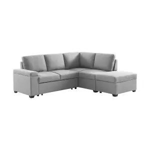 sweeek. 3-seater corner sofa bed with footstool Carl Light Grey 223x83x89 cm