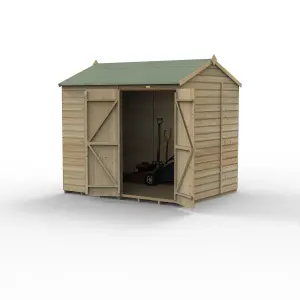 Forest Garden Beckwood 8x6 ft Reverse apex Natural timber Wooden 2 door Shed with floor (Base included)