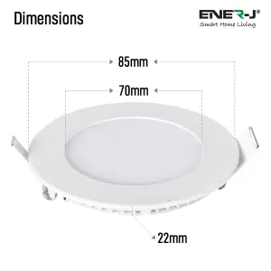 3W Recessed Round LED Mini Panel 85mm diameter (Hole Size 70mm), 3000K (Pack of 4)